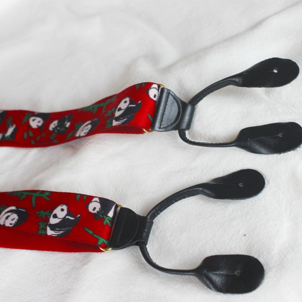 WWF (World Wildlife Fund) Panda Suspenders Red with Black Leather Tabs Adjusts